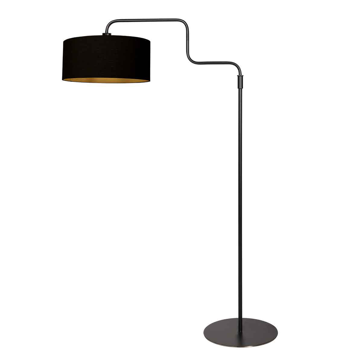 Lampadaire noir Bloeba 4161ZW avec abat-jour en lin noir et doré