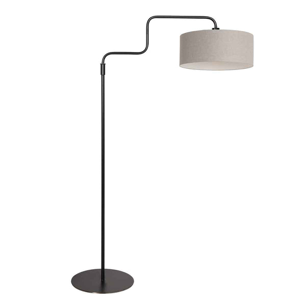 Lampadaire noir Bloeba 4163ZW avec abat-jour en lin gris à tissage grossier