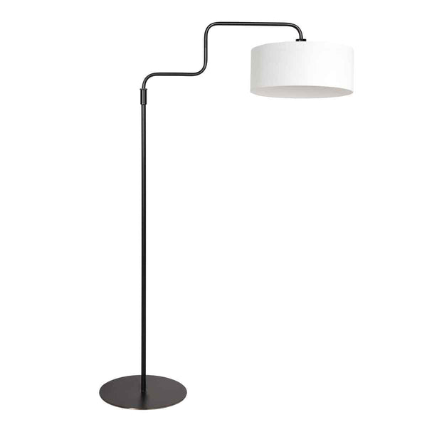Lampadaire noir Bloeba 4164ZW avec abat-jour en lin blanc grossier