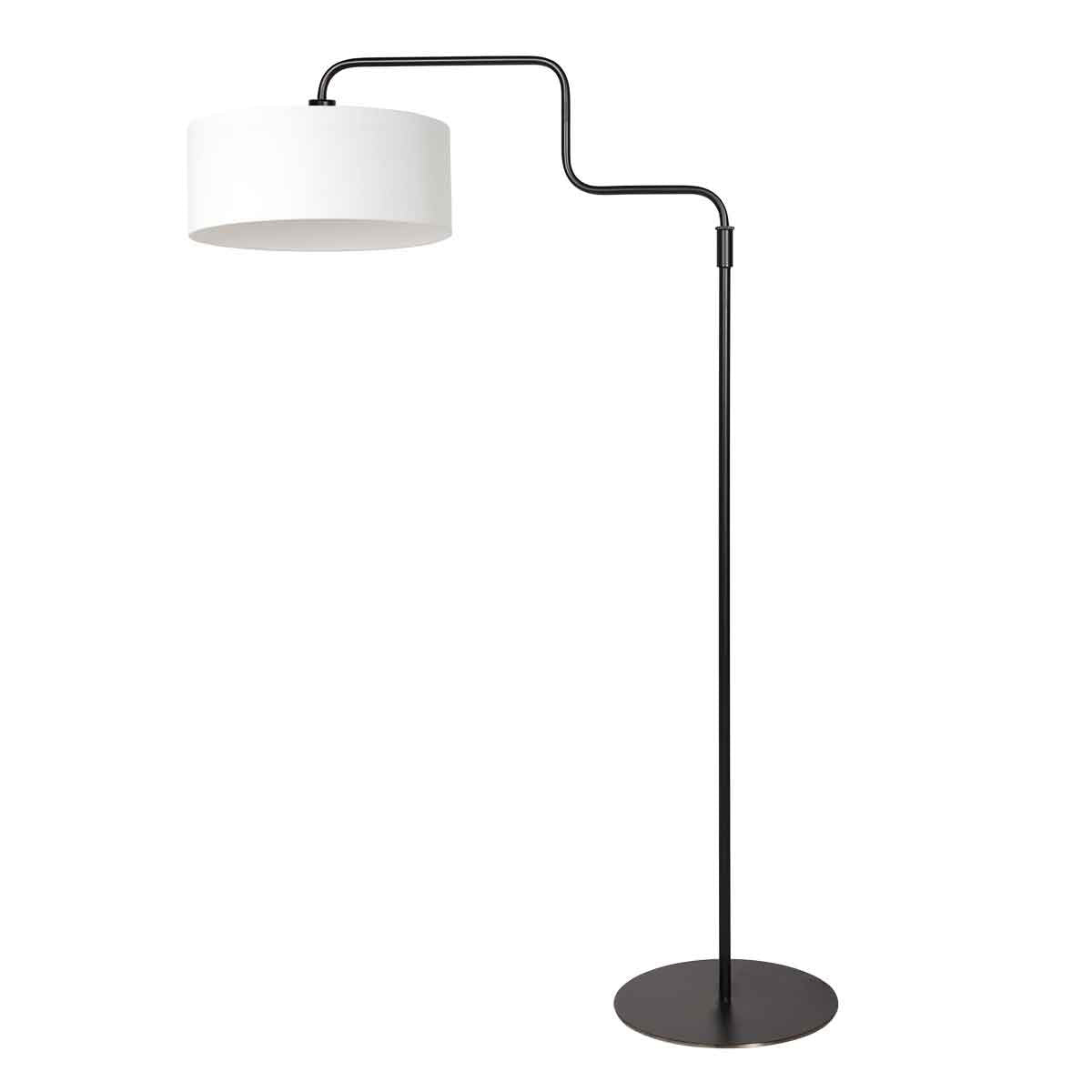 Lampadaire noir Bloeba 4164ZW avec abat-jour en lin blanc grossier