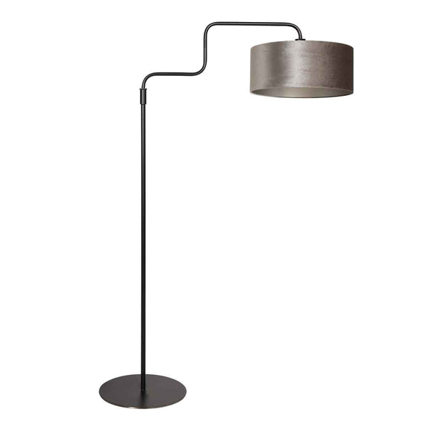 Lampadaire noir Bloeba 4167ZW avec abat-jour en velours gris
