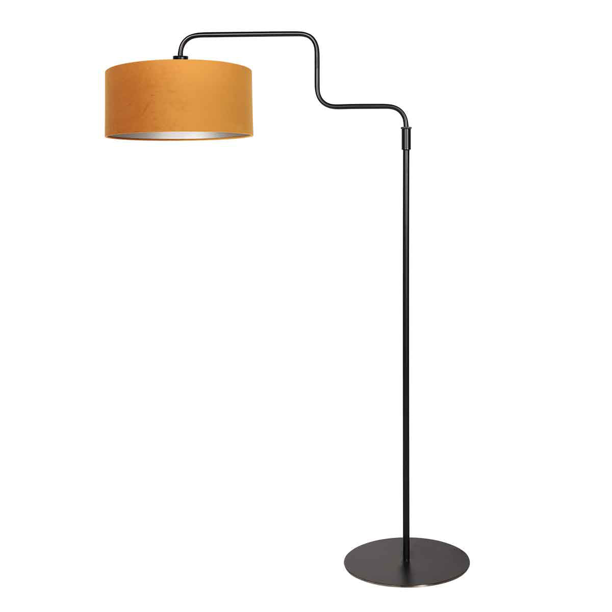 Lampadaire noir Bloeba 4168ZW avec abat-jour en velours doré