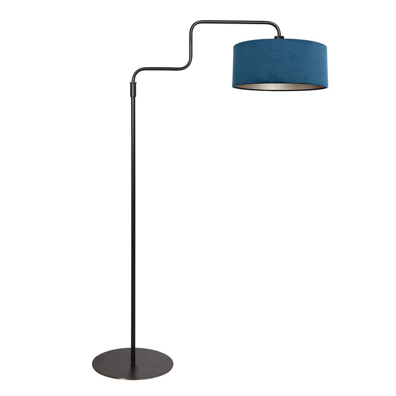 Lampadaire noir Bloeba 4169ZW avec abat-jour en velours bleu