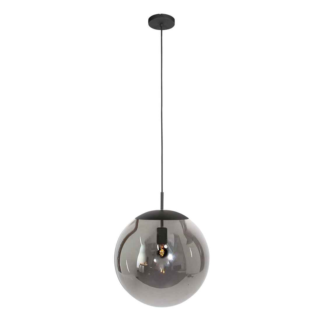 Suspension globe verre fumé Ø40 cm, hauteur réglable, salle à manger | Bollique