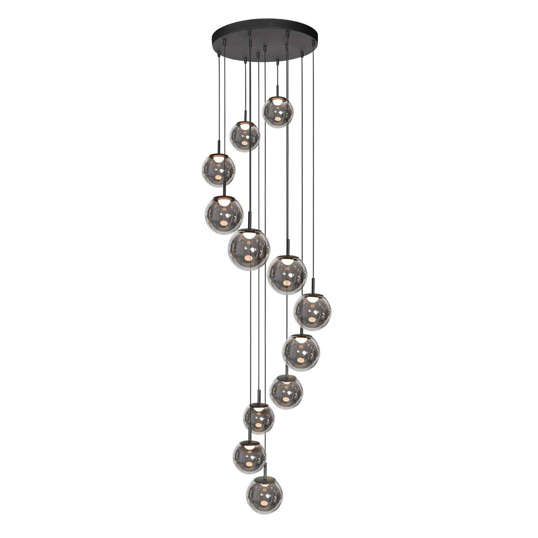 Suspension globes verre noire Ø 60 cm, 12 lumières LED | Bollique Constellation
