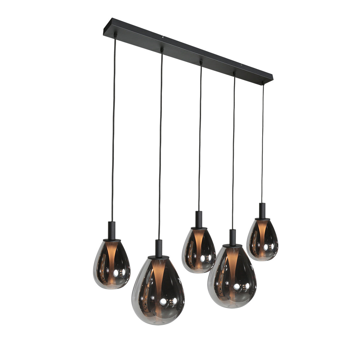 Suspension 5 lampes verres fumés noire, hauteur réglable | Glimsy