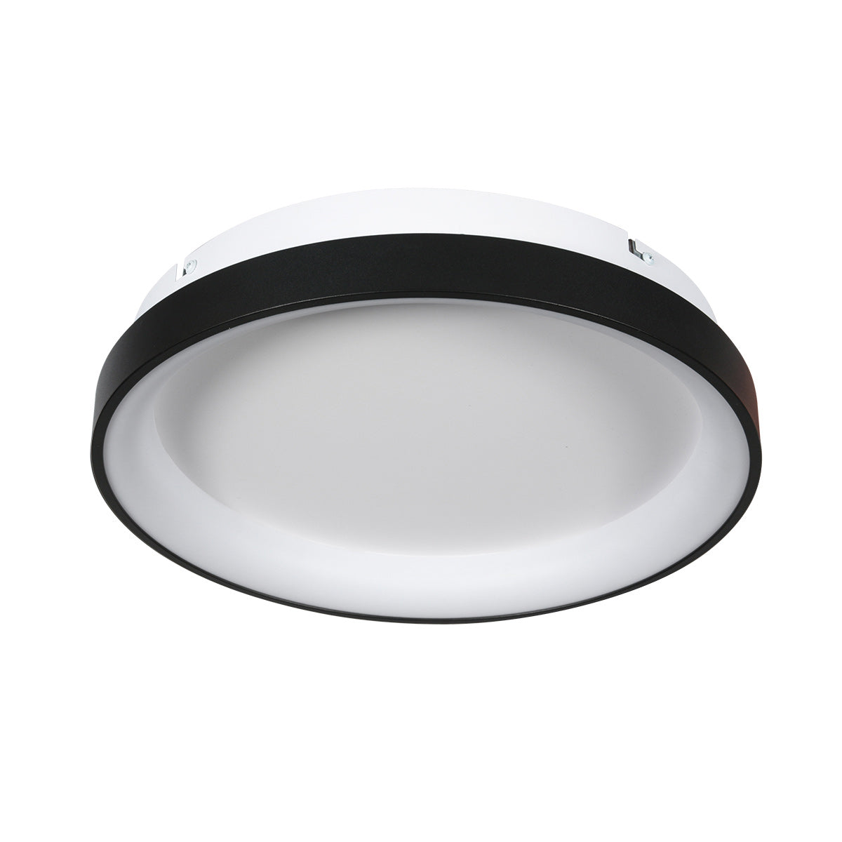 Même luminaire éteint, anneau noir fin autour du diffuseur opale