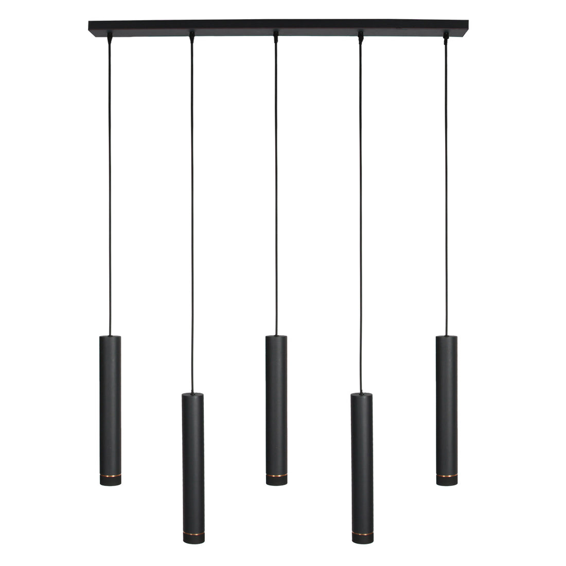 Suspension 5 spots GU10 noire, hauteurs réglables 45-150 cm | DownLume