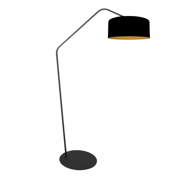 Lampadaire noir Zig-Zag 4247ZW avec abat-jour en lin noir et intérieur doré – design unique et utilisation fonctionnelle
