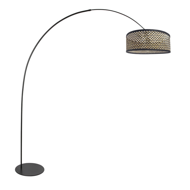 Lampadaire noir Curve 4261ZW avec abat-jour en bambou tressé naturel noir – design unique et utilisation fonctionnelle