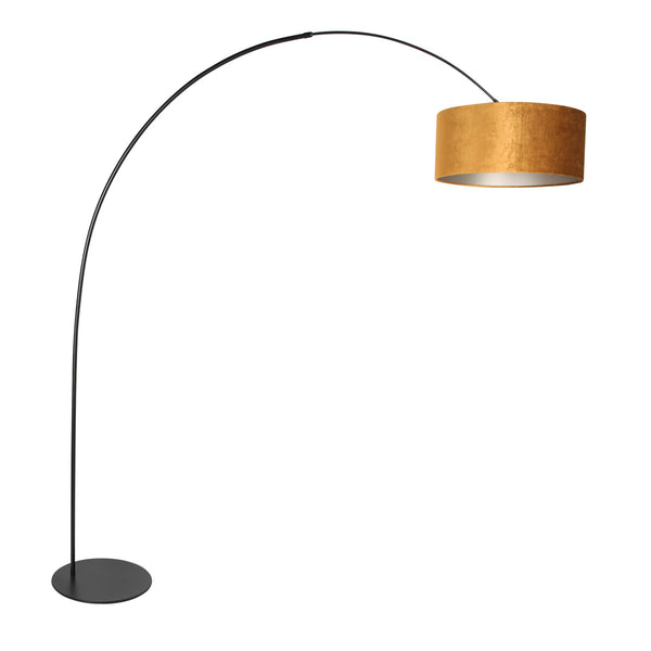 Lampadaire noir Curve 4264ZW avec abat-jour en velours doré – design unique et utilisation fonctionnelle