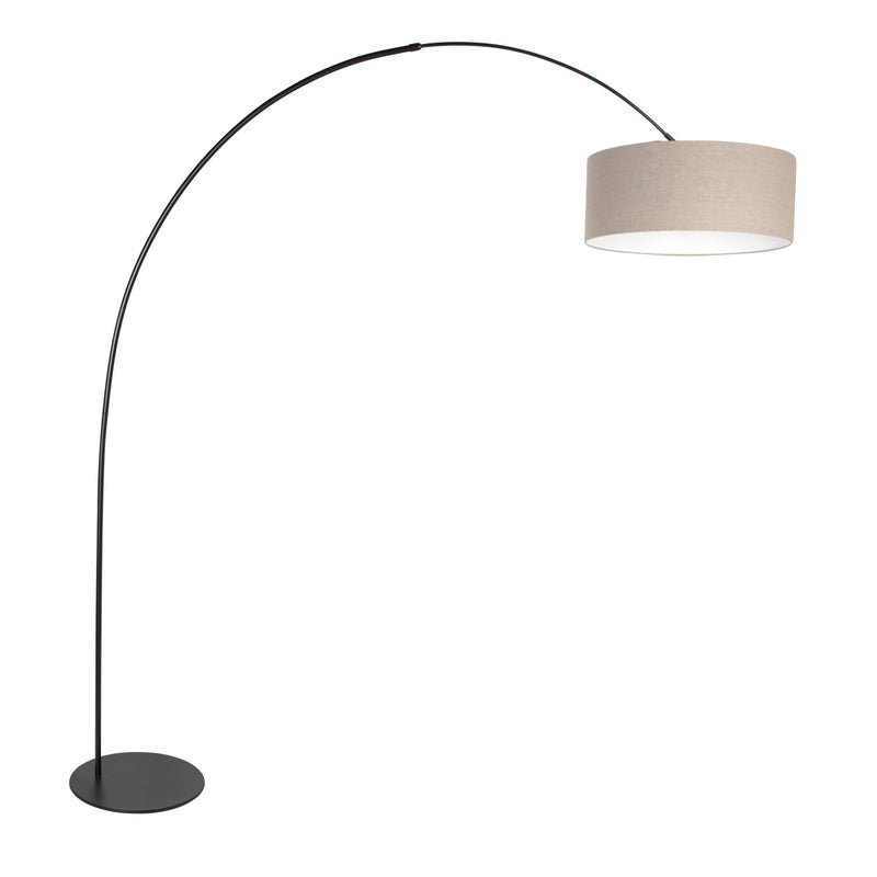 Lampadaire noir Curve 4268ZW avec abat-jour en lin gris grossier – design unique et usage fonctionnel