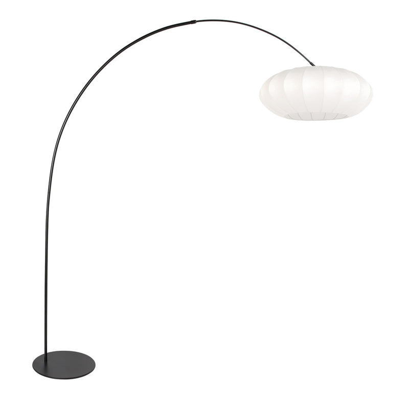 Lampadaire noir Curve 4272ZW avec abat-jour blanc en soie – design unique et usage fonctionnel