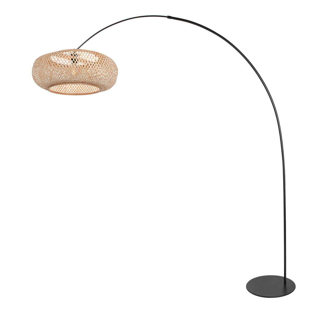 Lampadaire noir Curve 4273ZW avec abat-jour en bambou tressé de couleur naturelle – Design unique et usage fonctionnel