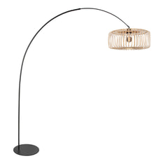 Lampadaire noir Curve 4275ZW avec abat-jour en bambou couleur naturelle au design épuré – conception unique et usage fonctionnel