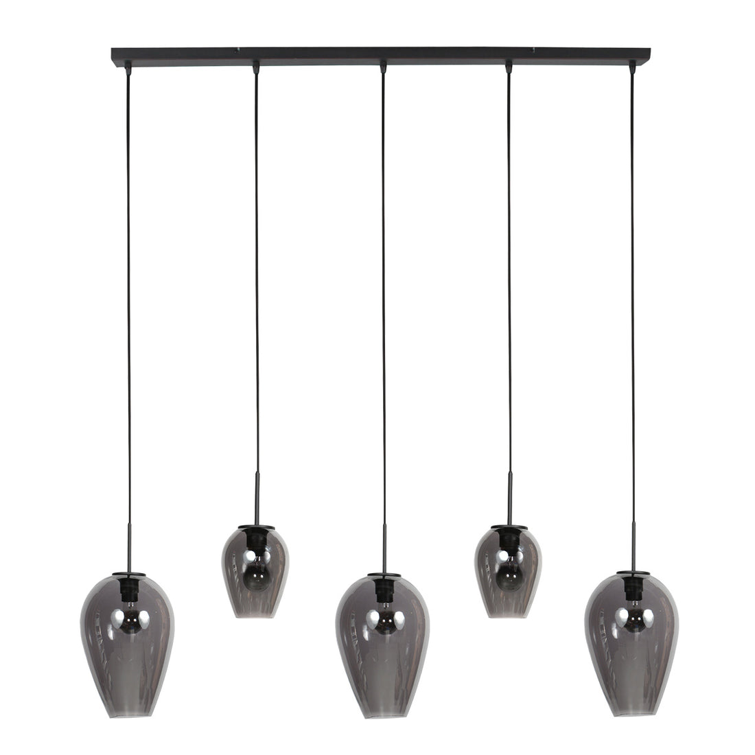 Suspension allongée verre fumé noire, 5 verres sur barre Ø 15 cm | HaloSwap