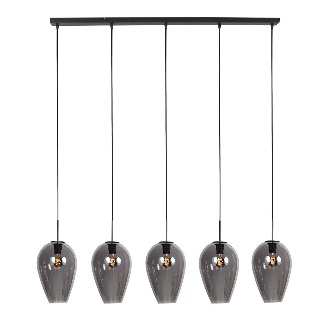 Suspension verre fumé goutte, 5 verres sur barre 110 cm | Drovia