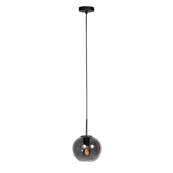 HaloSwap 4292ZW – Suspension noire avec globe sphérique en verre fumé d'un diamètre de 20 cm