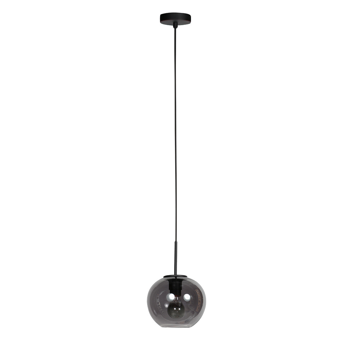 HaloSwap 4292ZW – Suspension noire avec globe sphérique en verre fumé d'un diamètre de 20 cm