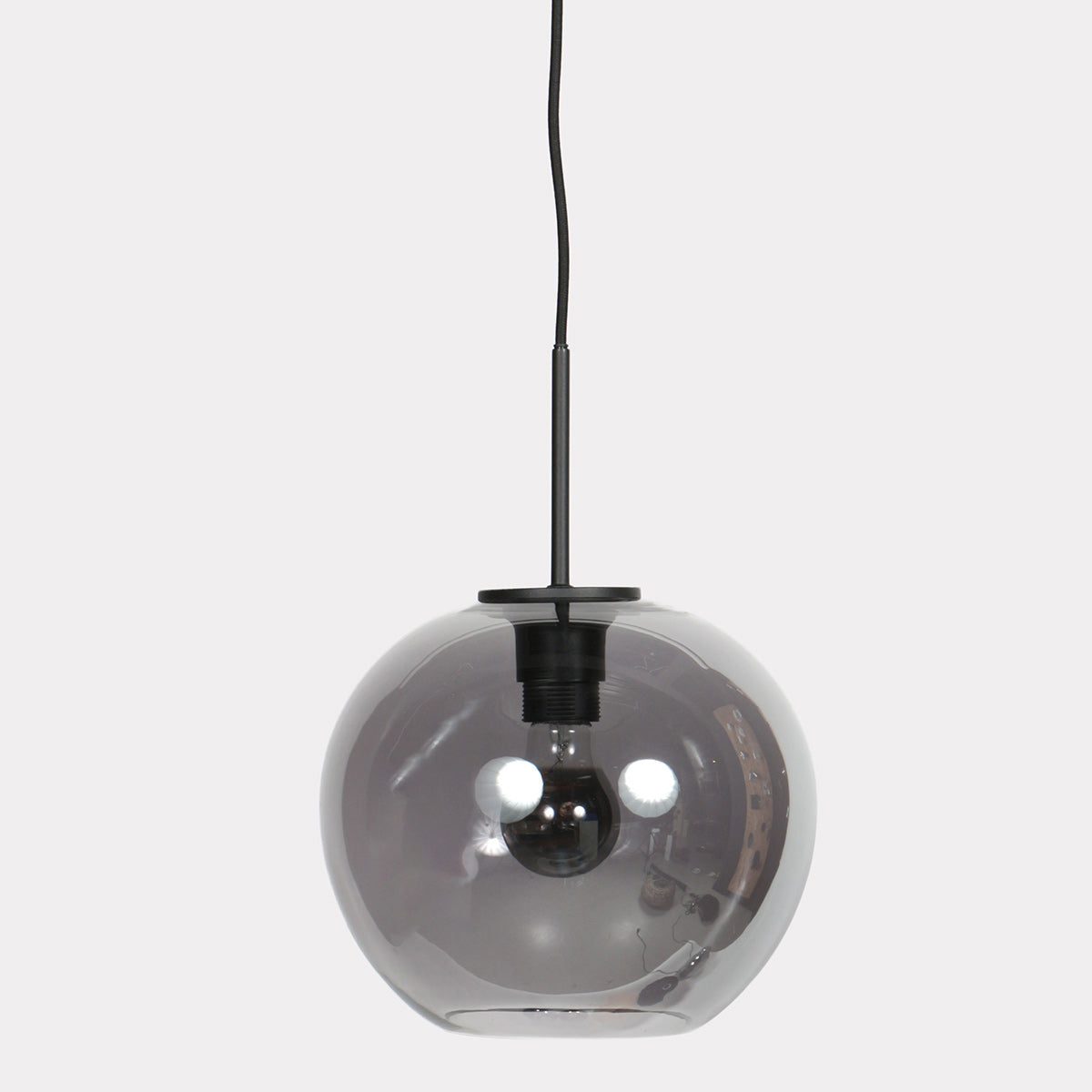 HaloSwap 4293ZW – suspension noire avec globe sphérique en verre fumé d'un diamètre de 25 cm