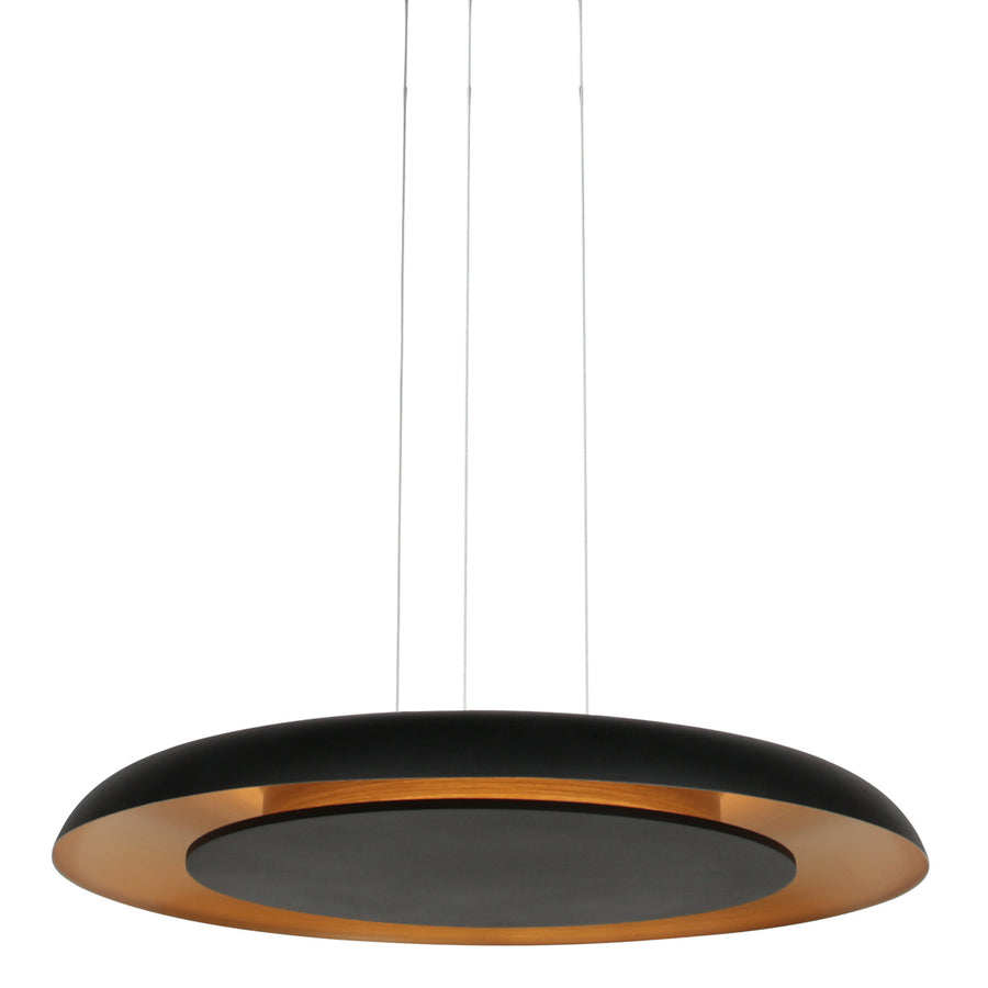 Suspension led noire à intérieur doré de trois quarts, disque Ø 60 cm Golden Veil Steinhauer