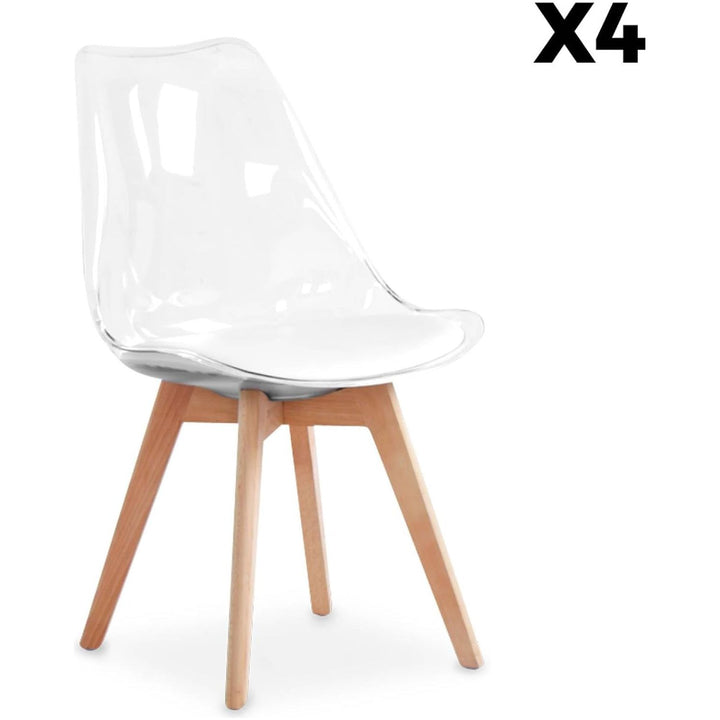 Alice'S Home - Lot De 4 Chaises Scandinaves - Lagertha - Pieds Bois. Fauteuils 1 Place. Coussin Blanc. Coque Transparente | Designix - Amazon    - https://designix.fr/