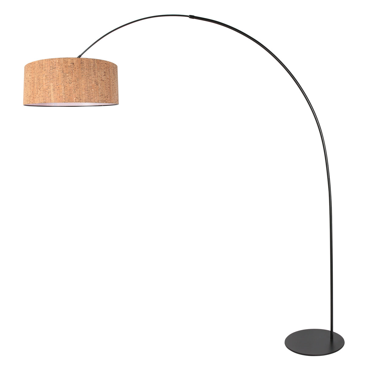Anne-Curve 4340ZW lampadaire arqué – élégant noir avec abat-jour en liège Ø50 cm