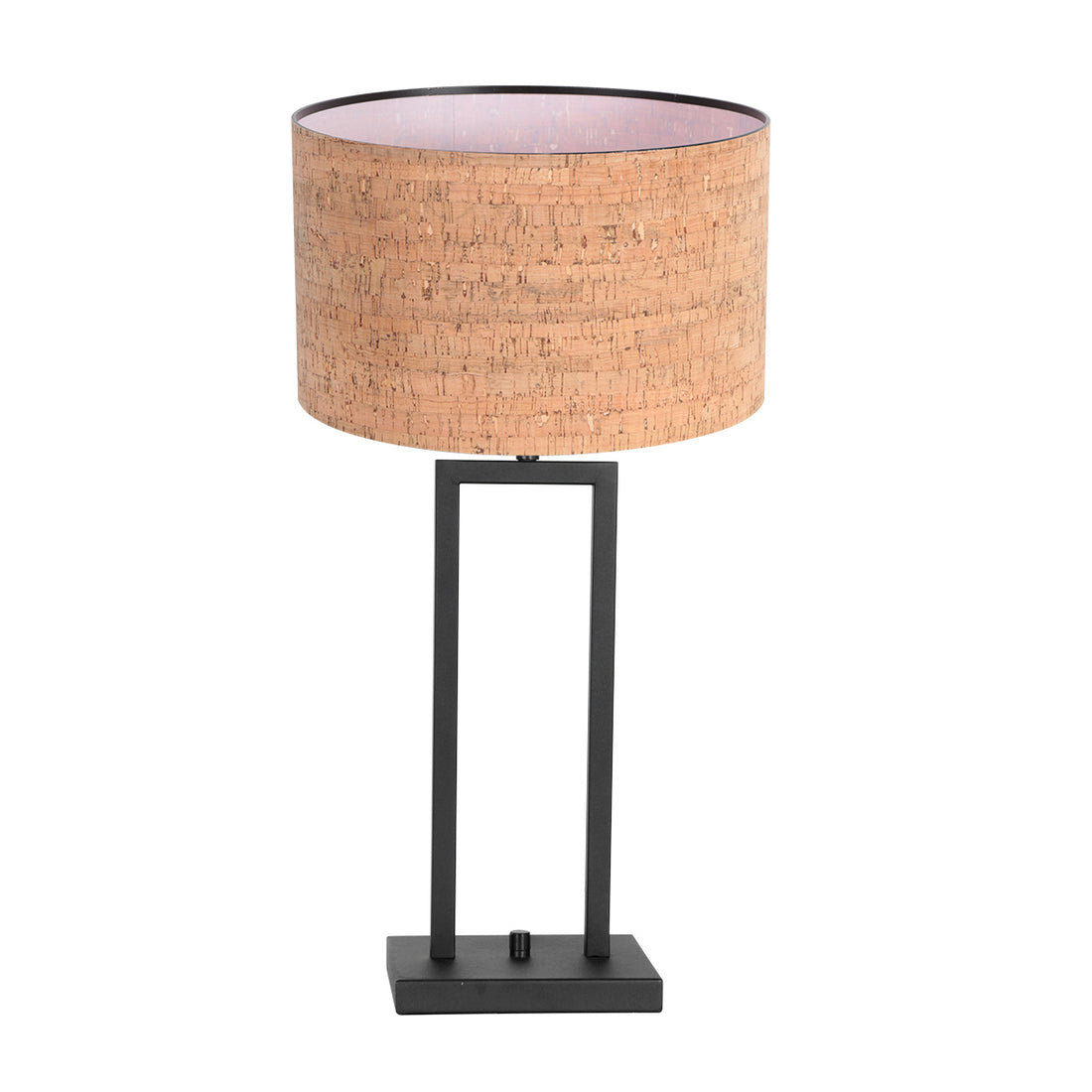 lampe à poser abat-jour liège, cadre métal noir | Stang