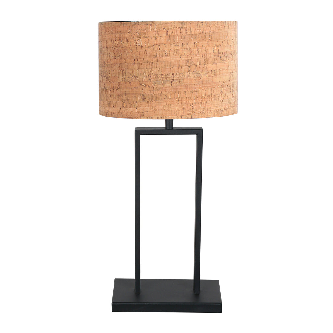 Lampe à poser scandinave, abat-jour liège & cadre métal noir | Norsk
