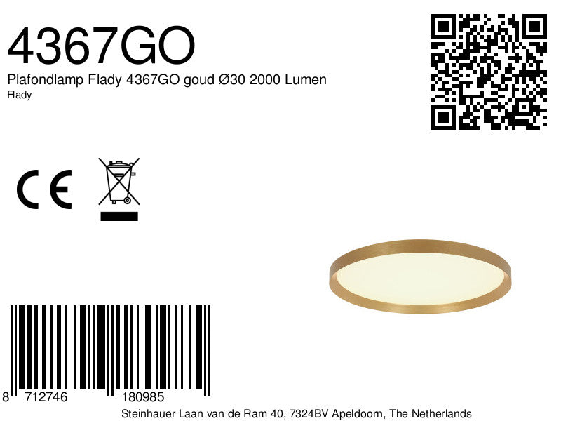 Plafonnier Flady 4367GO doré Ø30 2000 lumens