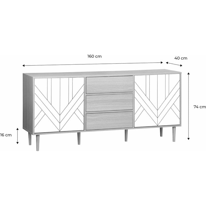 Alice'S Home - Buffet De Rangement Décor Bois Et Blanc - Mika - 2 Niveaux. 2 Portes. 3 Tiroirs. L 160 X L 40 X H 74Cm | Designix - Amazon    - https://designix.fr/