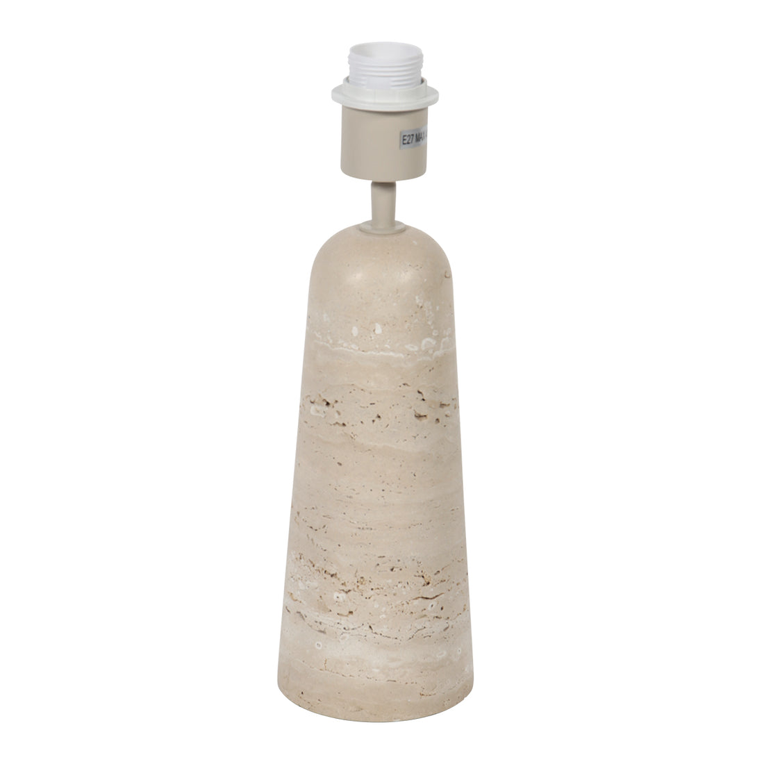 Lampe travertin à ampoule apparente, socle conique 36 cm | Travino