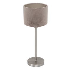 Lampe de table Noor 4412ST – en acier brossé avec abat-jour en velours taupe