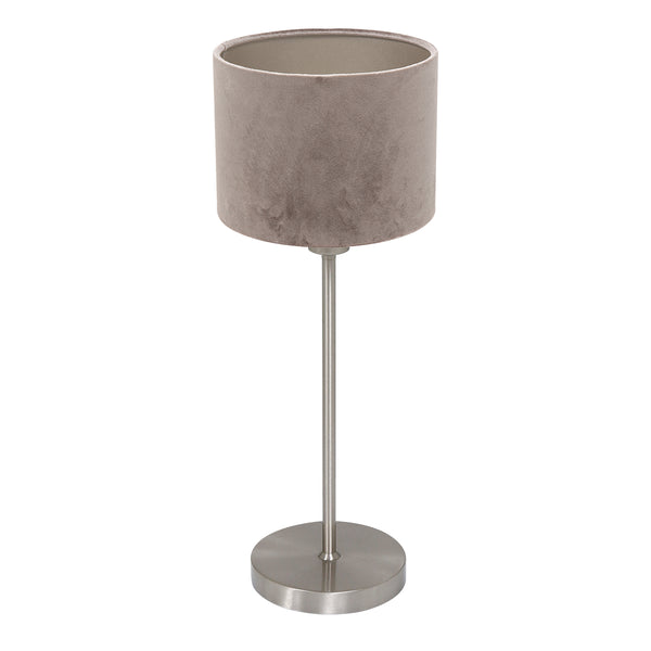Lampe de table Noor 4412ST – en acier brossé avec abat-jour en velours taupe