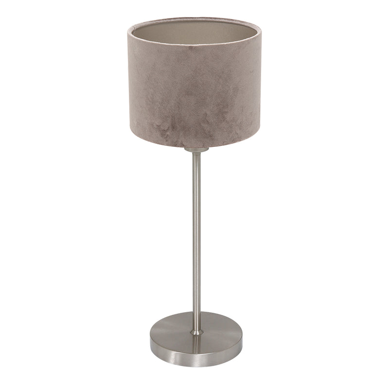 Lampe de table Noor 4412ST – en acier brossé avec abat-jour en velours taupe