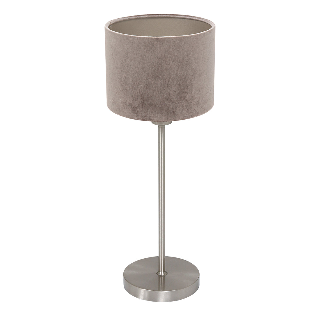 Lampe de table Noor 4412ST – en acier brossé avec abat-jour en velours taupe