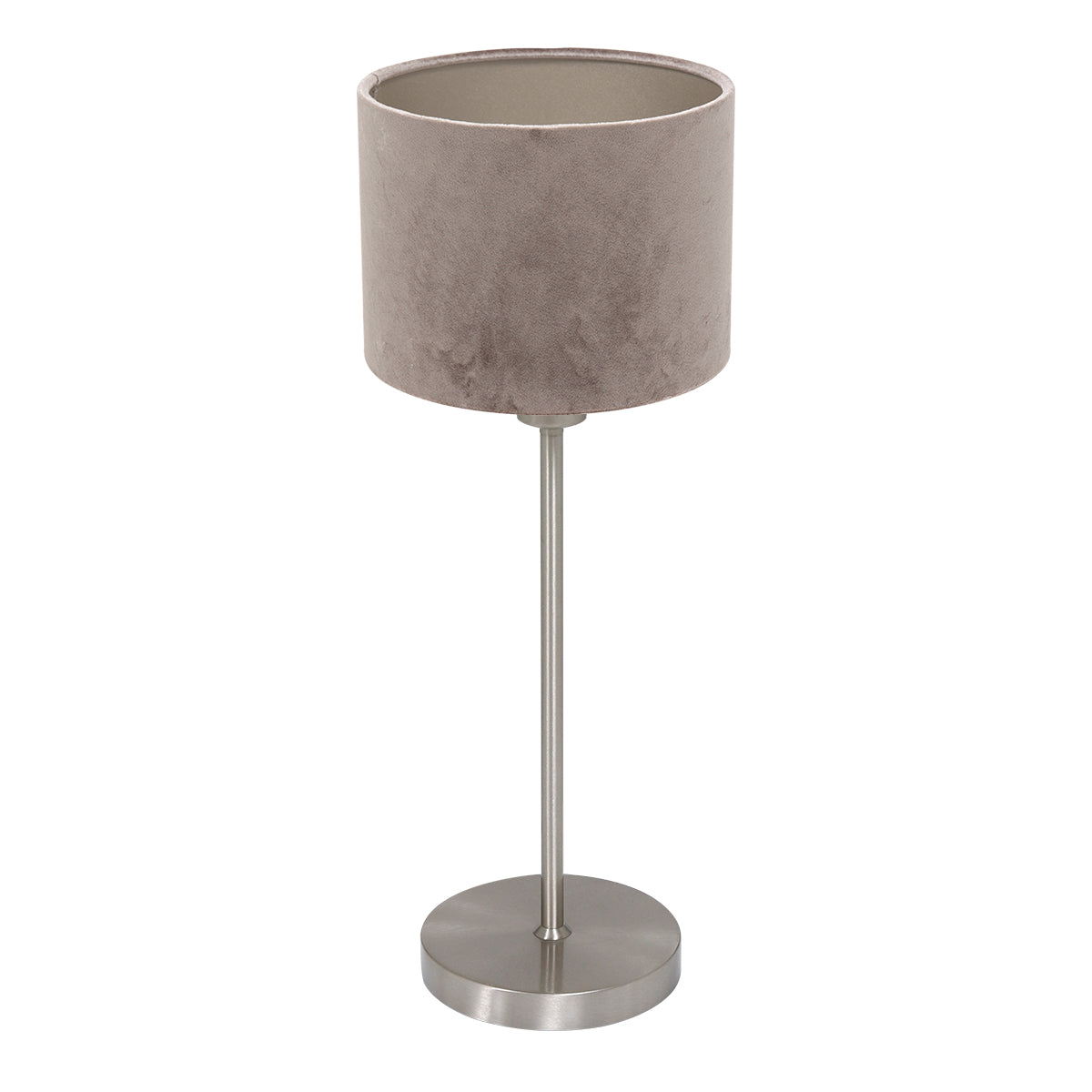 Lampe de table Noor 4412ST – en acier brossé avec abat-jour en velours taupe