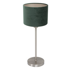Lampe de table Noor 4416ST – en acier brossé avec abat-jour en velours vert
