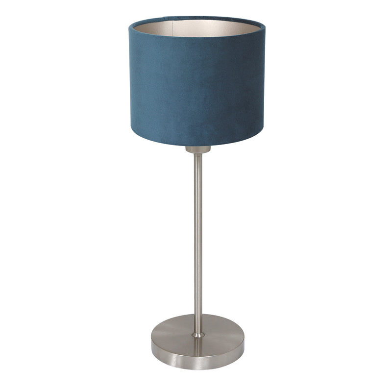 Lampe de table Noor 4417ST – acier brossé avec abat-jour en velours bleu