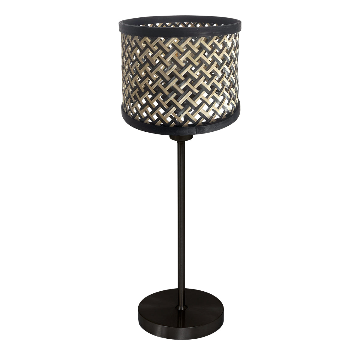 Lampe de table Noor 4420ZW – acier noir avec abat-jour en bambou naturel