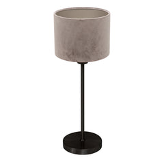 Lampe de table Noor 4423ZW – noir mat avec abat-jour en velours gris