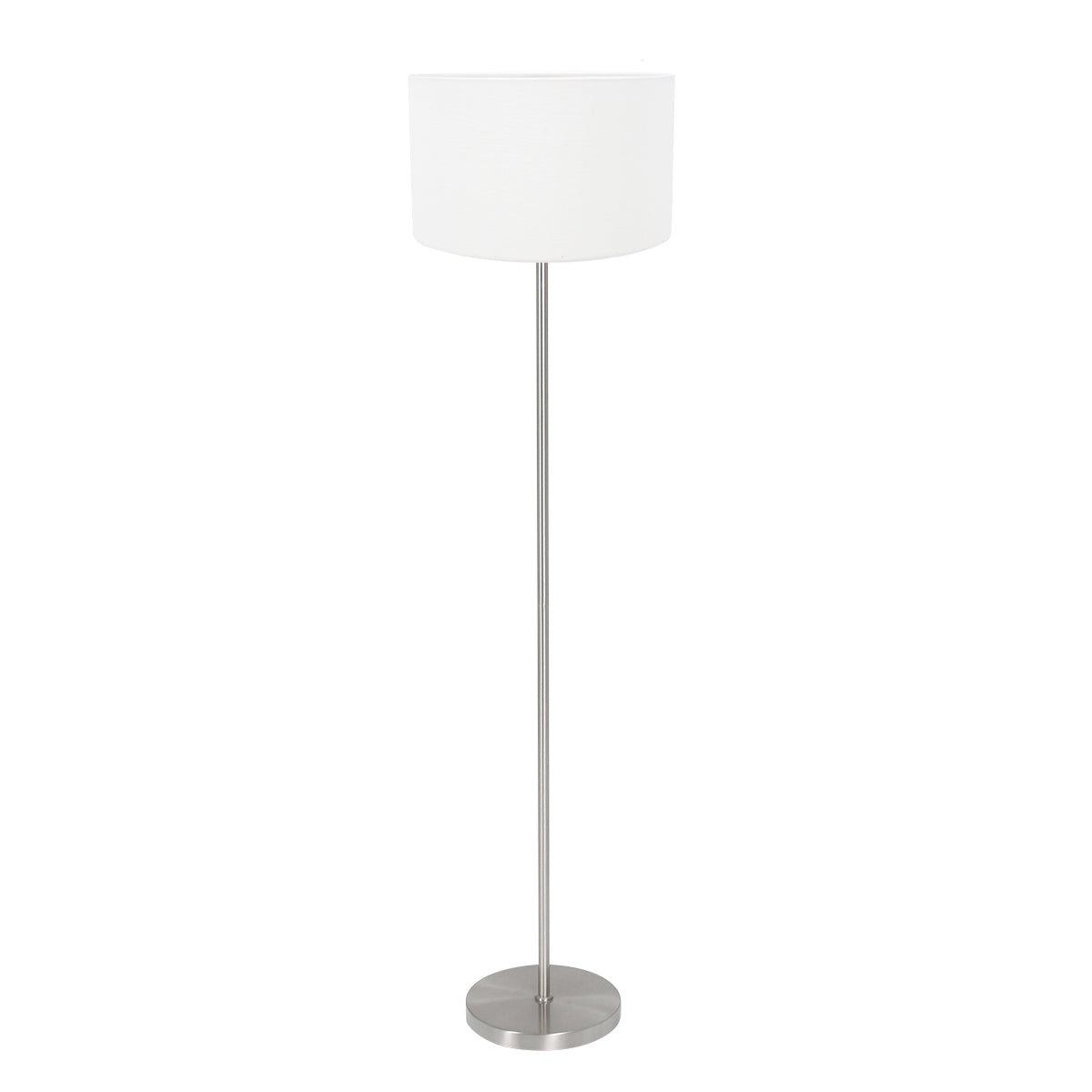 Vue d'ensemble du luminaire debout, mât en acier et socle rond