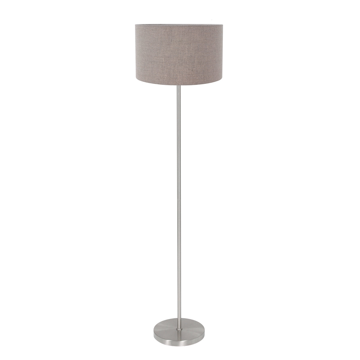 Lampadaire Noor 4433ST – en acier brossé avec abat-jour en lin taupe