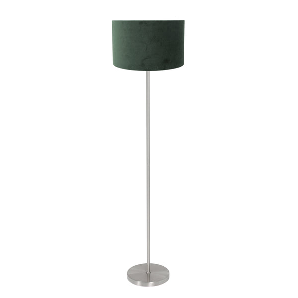 Lampadaire Noor 4434ST – acier brossé avec abat-jour en velours vert