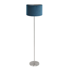 Lampadaire Noor 4435ST – acier brossé avec abat-jour en velours bleu