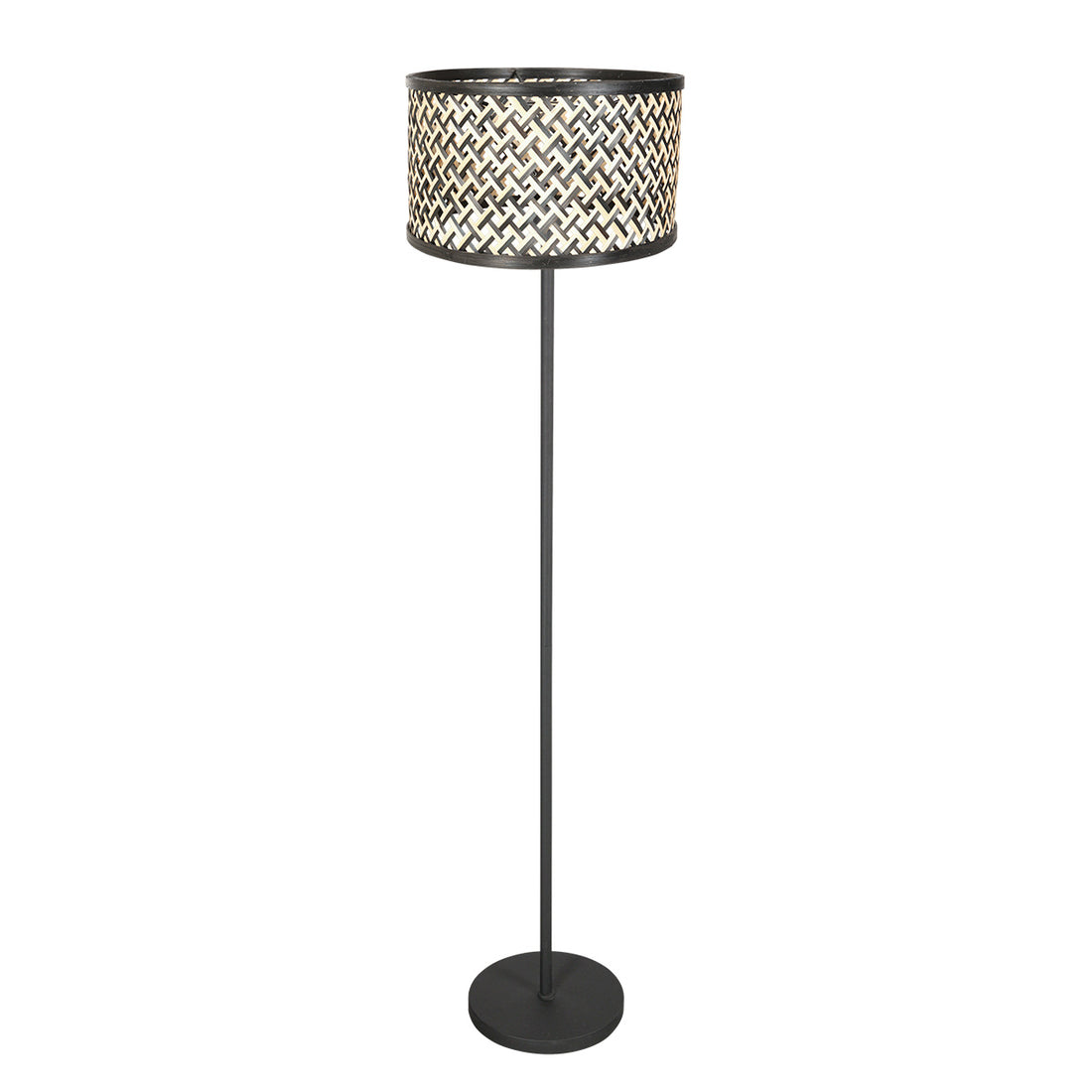 Lampadaire Noor 4438ZW – luminaire noir avec abat-jour en bambou naturel/noir