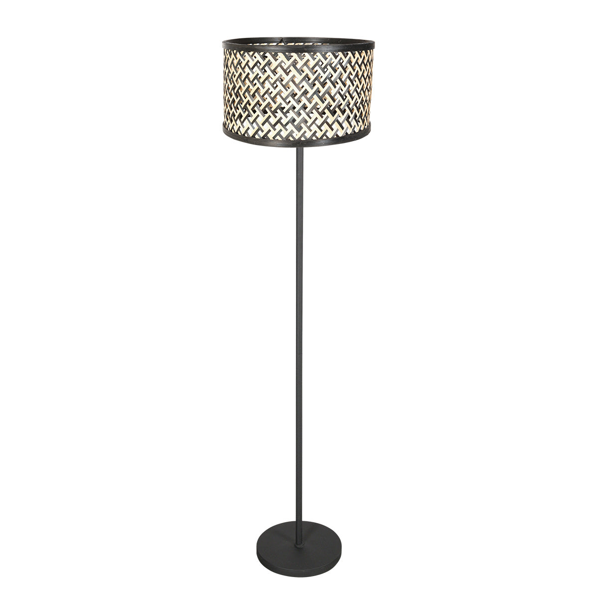 Lampadaire Noor 4438ZW – luminaire noir avec abat-jour en bambou naturel/noir