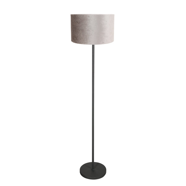 Lampadaire Noor 4441ZW – noir mat avec abat-jour en velours gris