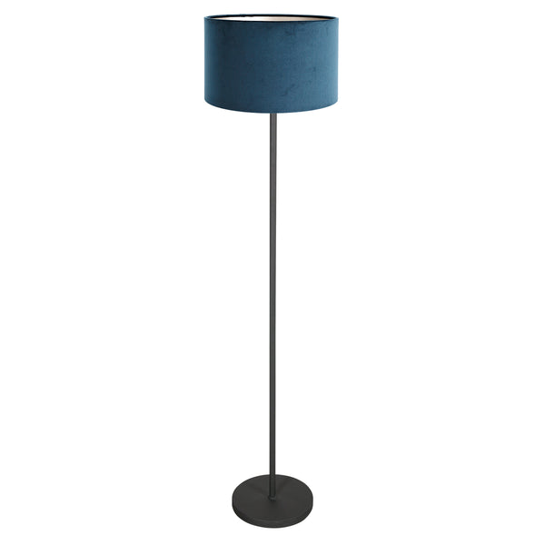 Lampadaire Noor 4446ZW – noir mat avec abat-jour en velours bleu