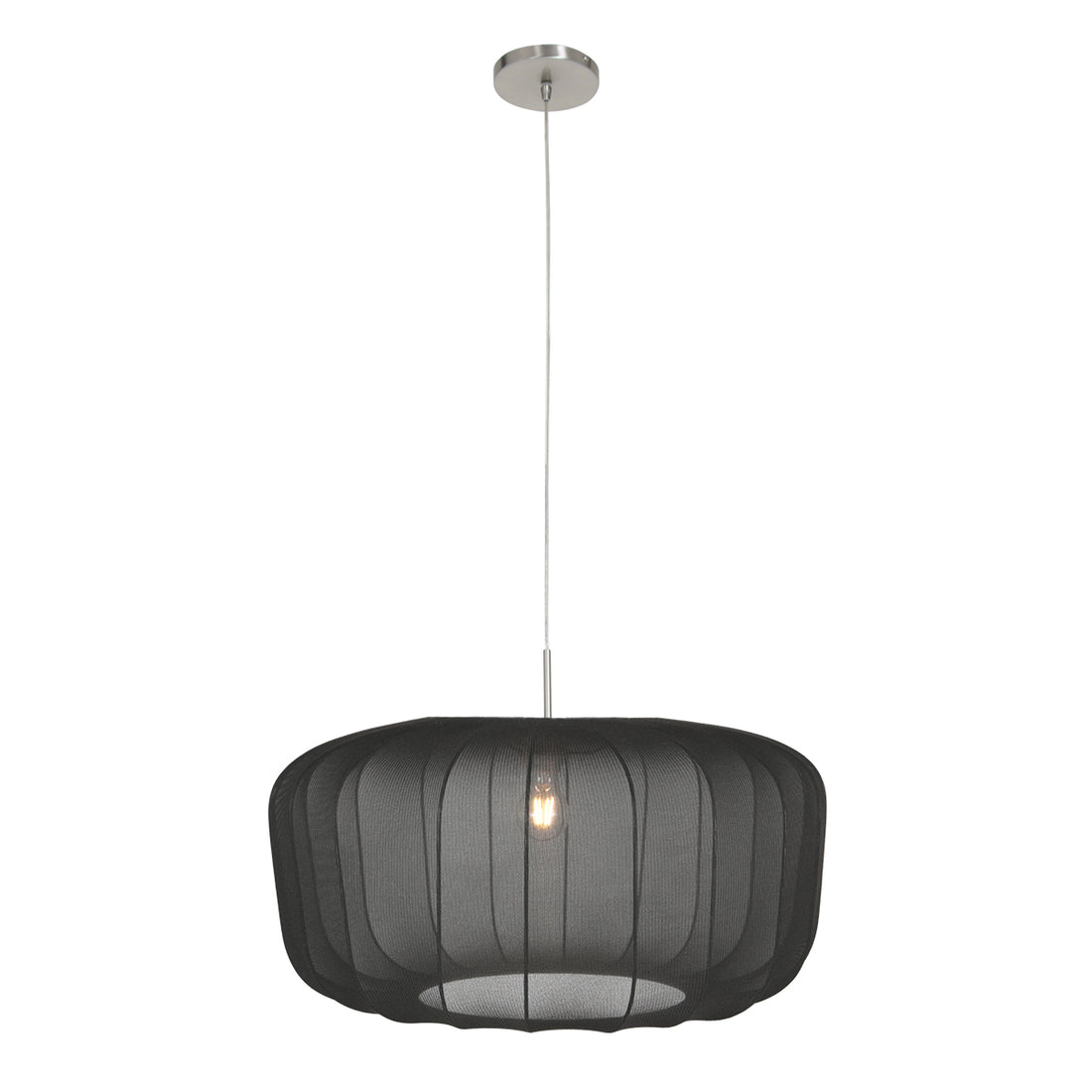 Suspension abat-jour noir tissu voile, Ø 60 cm | Nébra